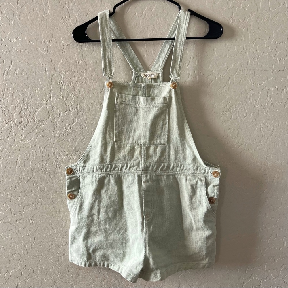 Roolee Mint Green Denim Short Overalls